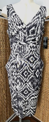 Lafayette 148 Empire Waist Dress Black & White Pockets V Neck Size 10 NWT - Image 1 of 4