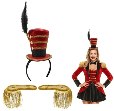 Mini Ringmaster Hat And Black Shoulder Epaulettes Gold Fringe Costume Accessory - image 1 of 4