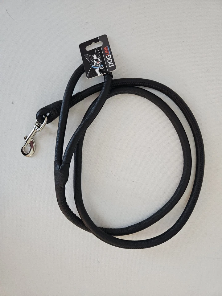 Dogline круглый кожаный поводок черный L72» W1/2» новый с ярлыком стиль L2063-1 - Изображение 1 из 3