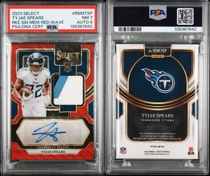 2023 Panini Select Rookie Sig Mem Red Wave Tyjae Spears PSA 7 AUTO 9 - Picture 1 of 3