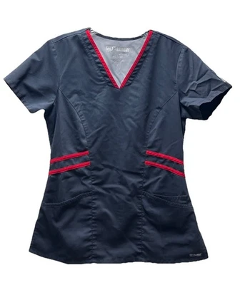 Grey’s Anatomy Dark Gray & Red Size Small Scrub Top Style 41458 - Image 1 of 4