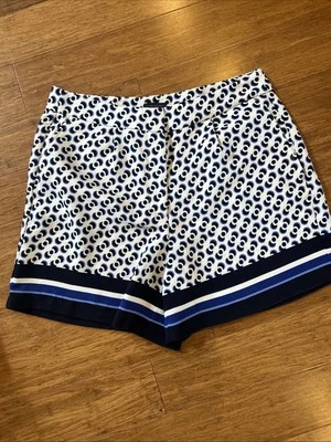 Pantalones Cortos Ann Taylor Factory Talla 6 Azul Blanco Estampado 4 Bolsillos Cremallera Foto 1 de 4