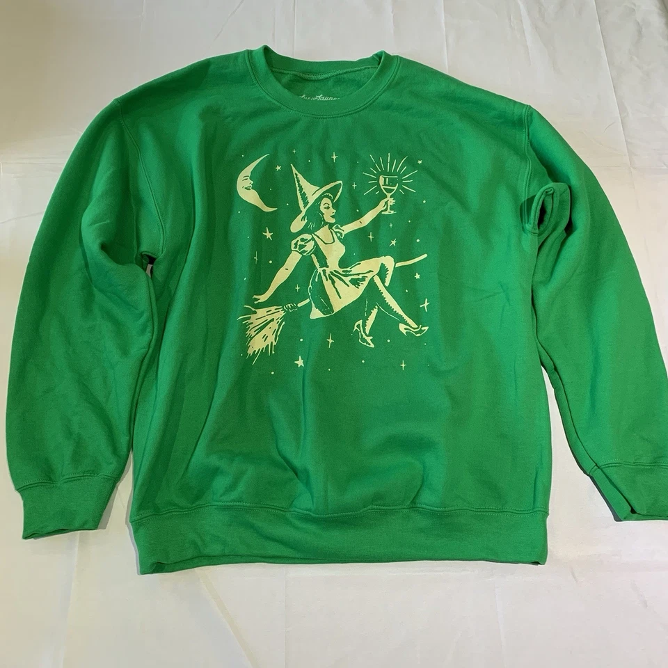Sudadera Lucy Jaynes Unisex Verde Manga Larga Grande Bruja Halloween Vino Foto 1 de 4