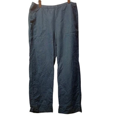 L.L. Bean blue linen blend classic fit wide leg pants size large petite - Image 1 of 4