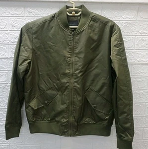 New BANANA REPUBLIC Military Green Aviator Full Zip Bomber Jacket Olive Sz LARGE - Picture 1 of 7