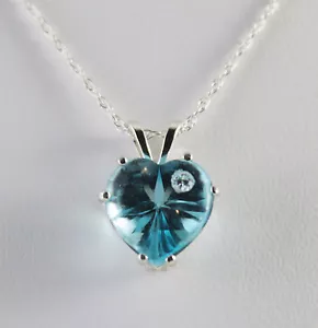 Domed Natural Blue Topaz Heart 12X12 mm with Embedded Accent Necklace Sterling - Picture 1 of 2