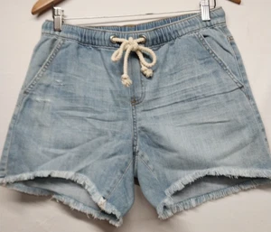 Aerie Elastic Waist Drawstring Pull On Denim Shorts Size S Frayed Hem Casual - Picture 1 of 12