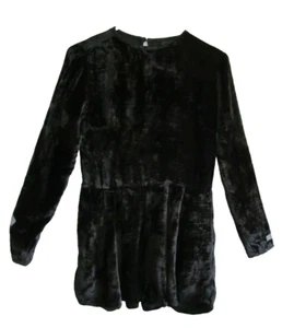 Asos Black Velour Long Sleeve Shorts Romper One Piece Playsuit Size 0 - Picture 1 of 8