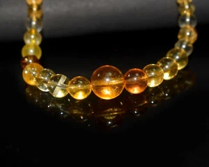 Collar redondo de piedras preciosas naturales redondas de 14" de citrino para niñas de 5-12 mm - Imagen 1 de 5