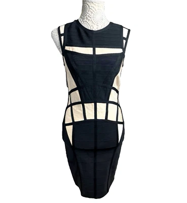 Vestido River Island panel negro y crema ceñido al cuerpo midi para mujer talla 12 Reino Unido Foto 1 de 4