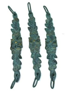 Vintage Chandelier Hangers MCM Distressed Gold and Green Floral Metal Set of 3 - Picture 1 of 12