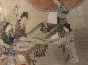Antique Chinese Japanese Scroll Painting 24x18” Women Working Beautiful - Picture 1 of 8