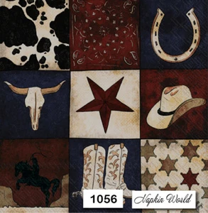 (1056) DOS servilletas individuales de papel para almuerzo decoupage - COWBOY THINGS, WESTERN - Imagen 1 de 3