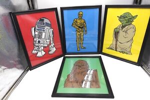 Lot of 4 Framed Star Wars Kids Childrens Wall Art Decor Chewbacca Yoda C3P0 R2D2