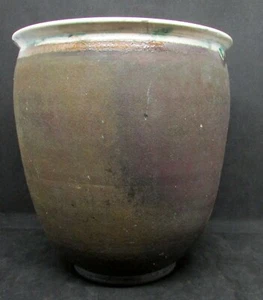 Large Open Raku Vase Smoked Exterior - Off White Crackle Interior Surface  - Picture 1 of 9