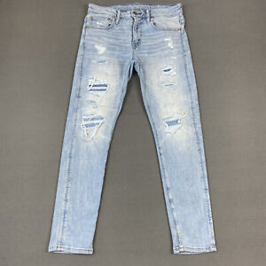American Eagle Jeans Mens 31x30 Blue Athletic Skinny Distressed Light Wash Denim