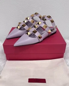 NIB Valentino Garavani Roman Stud Ankle Strap Mule Vlogo Rockstud Cage Flat 38 - Picture 1 of 12