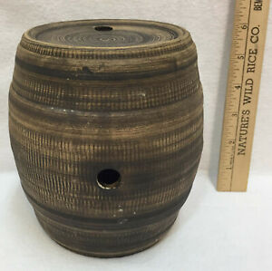Beer Keg Barrel Crock Stoneware Pottery Figure Decor Ribbed 6" Vintage USA 
