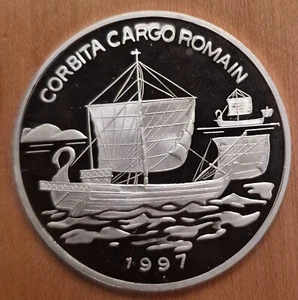 Congo silver 1000 Franc 1997 KM-29. Ancient Roman Ship. PROOF - Picture 1 of 2