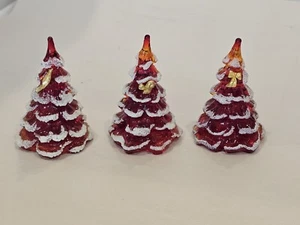 Fenton  Christmas Tree Flocked Red Amberina Bow Squir Bird 3” Original Label Set - Picture 1 of 9