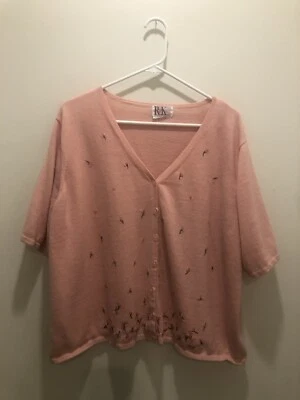 R & K Original Woman Size 1X/2X ? Peach With Flowers Sequins Button Up Cardigan - Image 1 of 4
