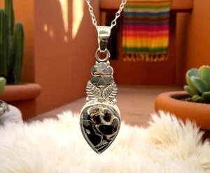 Turtella Jasper Stone Southwestern Style Pendant Necklace ~ 925 Sterling Silver - Picture 1 of 4