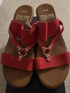 Italian Shoemakers Wedge Sandals, Womens 8.5 Coral Red Elastic Band - Picture 1 of 5