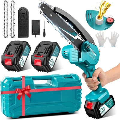 JUSFIT 8/6 Zoll Mini Akku Kettensäge Bürstenloser Handkettensäge + 2 Akku Für Makita