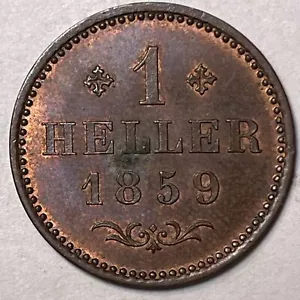1859 Frankfurt 1 Heller Uncirculated UNC Coin #7048 - Picture 1 of 2