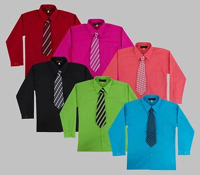 Boys Long Sleeve Dress Shirt with Matching Tie Set Size 2T-14  - Image 1 of 4