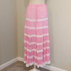 Khushboo Stufen Boho Maxi Rock Made in India Größe Small Rosa und Weiß. - Bild 1 von 11