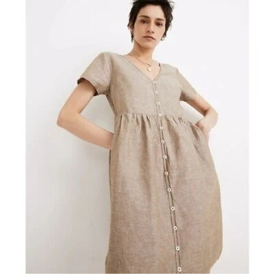 Madewell Linen-Blend Alexandra Button-Front Mini Dress in Olive Branch - S - Image 1 of 4