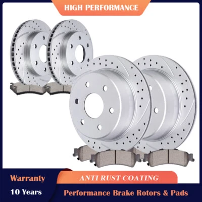 For Chevy Silverado GMC Sierra 1500 Yukon Front Rear Drilled Rotors Brakes Pads - Image 1 of 4