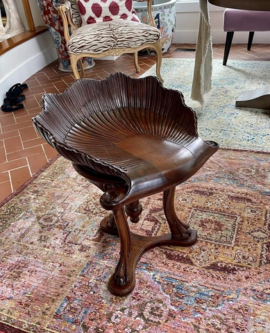 19th century Venetian Carved Walnut Mahogany Grotto Piano Stool Shell Chair Cover