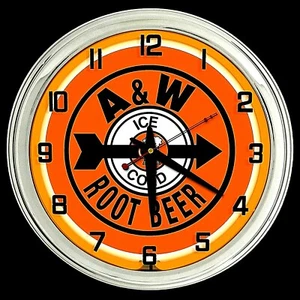 Letrero de cerveza de raíz fría de 16" A&W v2 naranja reloj neón hombre cueva garaje bar - Imagen 1 de 2