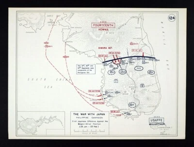 WWII Map 124 - Bataan Philippines Japanese Offensive Bagac Orion Line 1942 - Image 1 of 2
