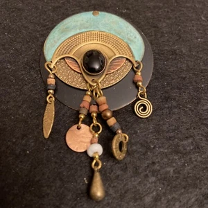 Vintage Artisan Brooch Art Deco Layered Mix Metals Circular Pin Brooch. - Picture 1 of 6