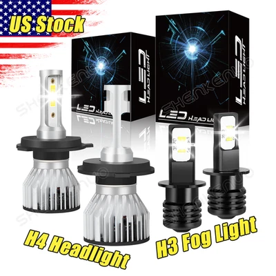 Farol de LED + lâmpada de neblina 12V branco frio 4x H4 H3 para Saab 900 1994-98 6000K - Imagem 1 de 4