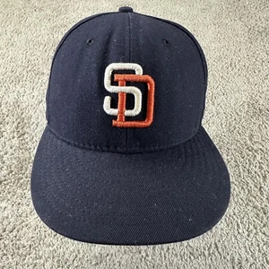 San Diego Padres Hat Cap Fitted Men 7 1/4 Navy MLB Baseball New Era Made In USA - Picture 1 of 11