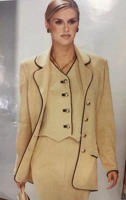 ST. JOHN Collection 2PCS Jacket Knee Length Skirt Suit 12 Camel Black Trim Set - Image 1 of 4