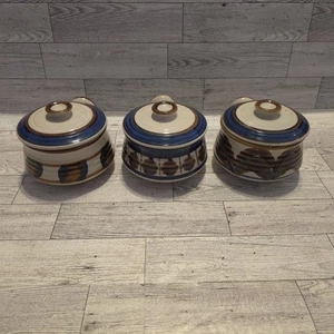 STONECREST JI Pottery Crocks with Handles RR 2 Rivulet Made In Korea Set Of 3 - Picture 1 of 10
