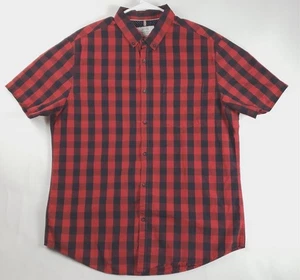 Denim & Flower Hemd Herren XL Rot Schwarz Kurzarm Kariert Baumwolle Slim Fit - Bild 1 von 11