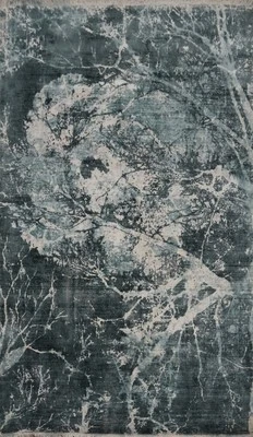 Nature Print Design Silk Carpet Handmade Abstract Modern Rug 5x8 Ft Grey Rug - Image 1 of 4