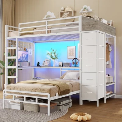 Bunk Bed Twin Over Twin with Hall Tree, L-Shaped Bunk Bed with Desk, Kids Bed - Image 1 of 4