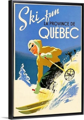 Póster de viaje de esquí de Quebec años 30 lienzo, impresión o pintura artística de esquí enmarcada Foto 1 de 4