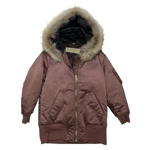 Burberry Jacket Womens Small Mauve Quilted Fur Trim Hooded Parka Bomber Coat - Picture 1 of 14