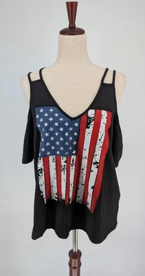 Camiseta Patriótica Bandera Americana Hombro Frío Para Mujer’s L Tirantes Gráfico 4 de Julio Foto 1 de 4