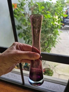 Vintage Amethyst Glass Flower Bud Vase Plum Purple Clear Base - Picture 1 of 16