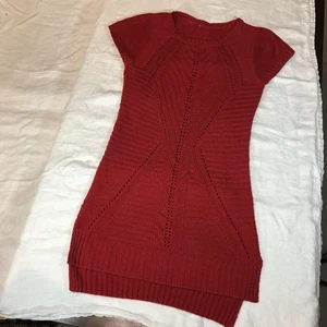 Robe pull femme rouge tricot XL 100% acrylique style manches courtes 3432ST - Photo 1/6