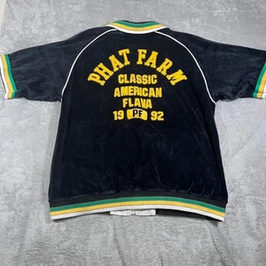 Phat Farm Jacket Mens XL Black Gold Green Velour American Flava Full Zip Y2K - Picture 1 of 12